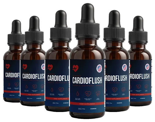 Six amber glass dropper bottles of CardioFlush